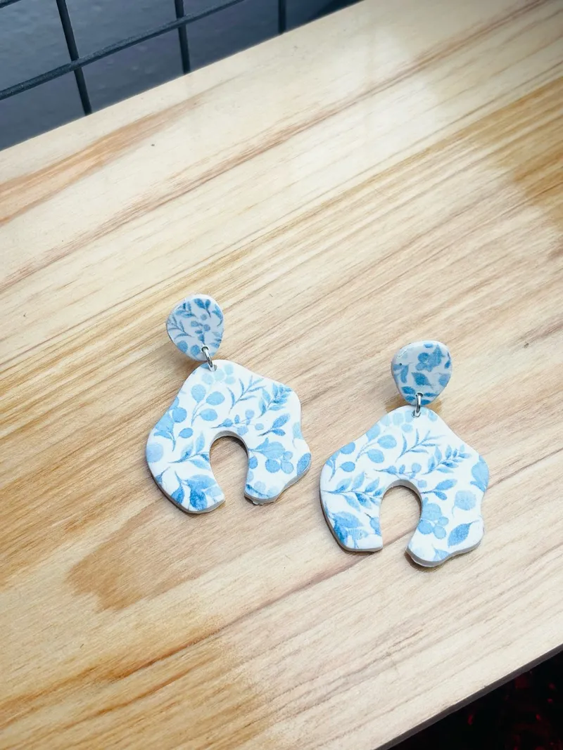 Blue Floral Organic Dangles