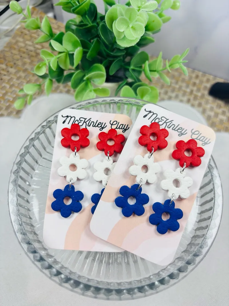 Red, white, blue flowers