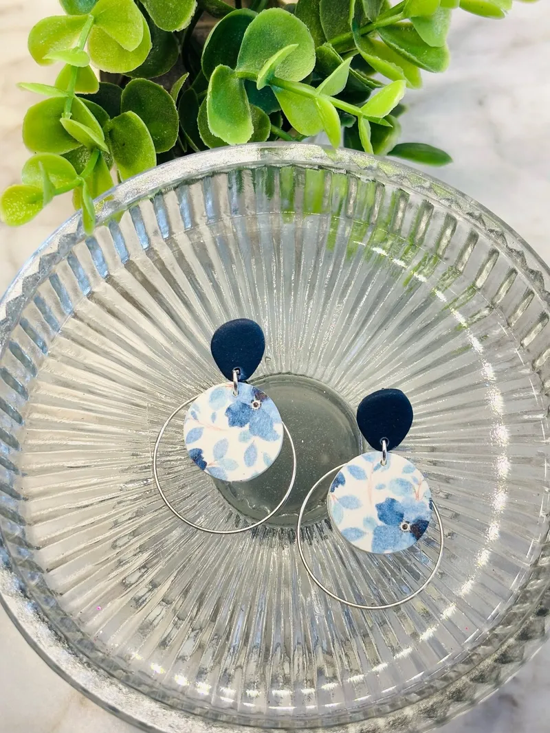 Navy Floral Hoops