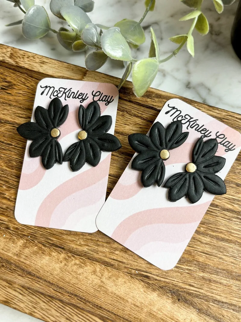 Black Flower Statement Studs