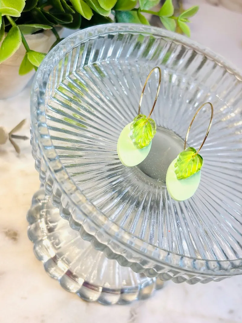Pastel Sage Leaf Hoops